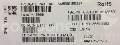 RN731JTTD1002B10KOA Speer Electronics, Inc.