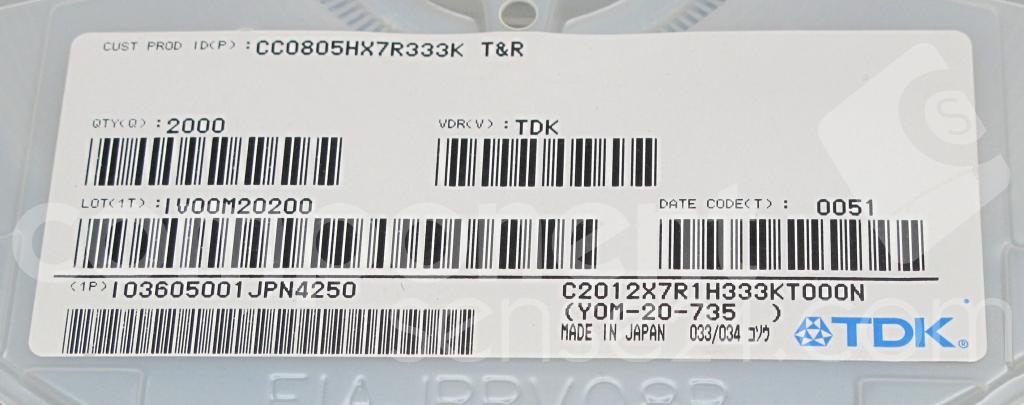CC0805HX7R333KTDK