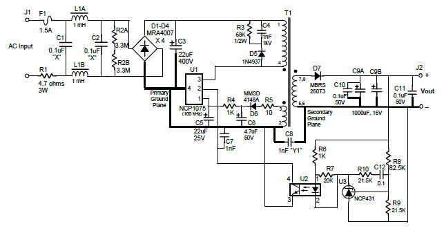 ON Semiconductor NCP1075SOTGEVB Reference Design 4